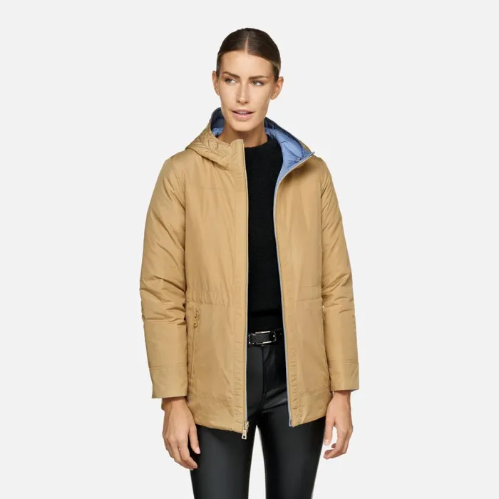 Woman Geox Jackets DORALEA WOMAN TravertineInfinity Reversible Jacket Travertineinfinity