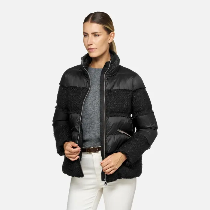 Woman Geox Jackets MANILVA WOMAN BlackBlack Quilted Jacket Blackblack