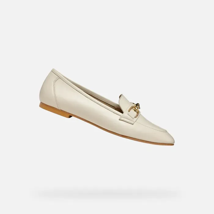 Woman Geox Loafers LLIZIA WOMAN Papyrus Leather Loafers Papyrus
