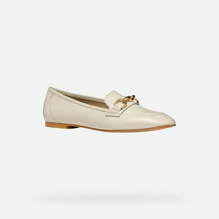Woman Geox Loafers LLIZIA WOMAN Papyrus Leather Loafers Papyrus