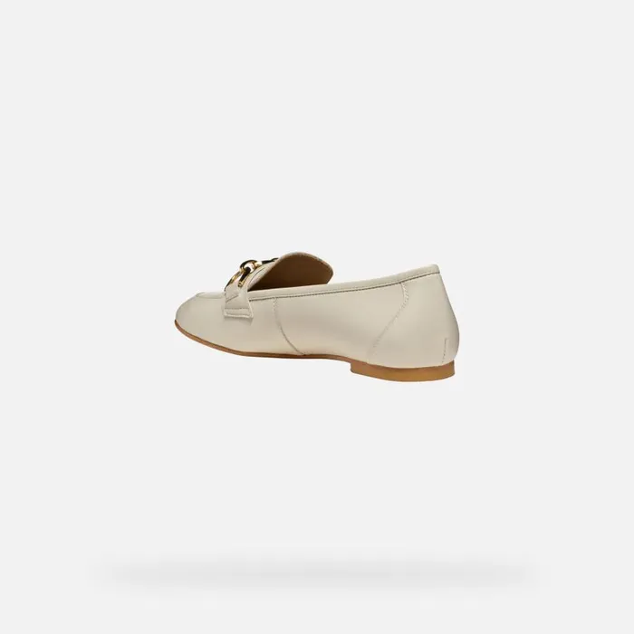 Woman Geox Loafers LLIZIA WOMAN Papyrus Leather Loafers Papyrus