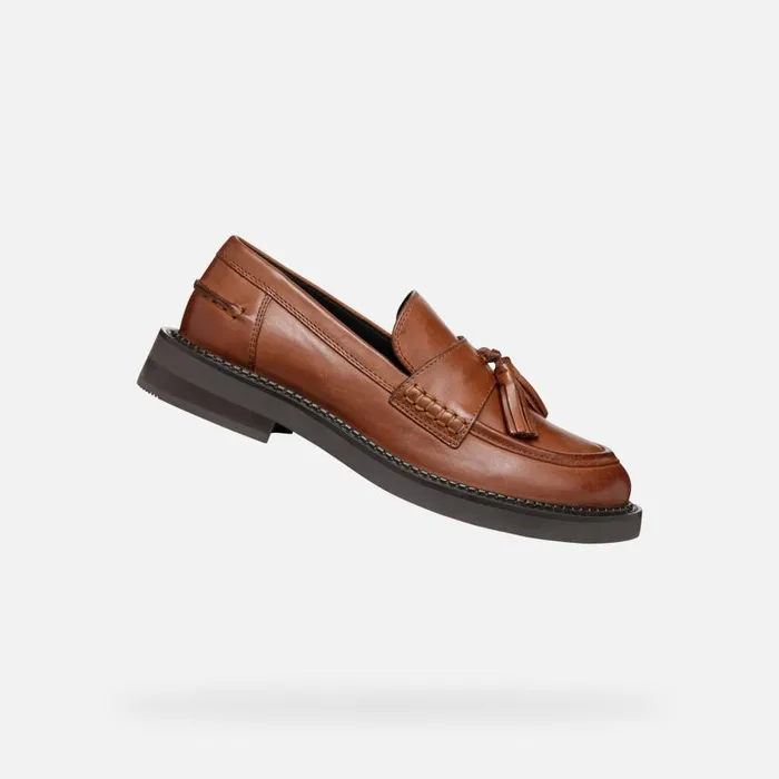 Woman Geox Loafers SERILDA WOMAN Light Brown Leather Loafers Light Brown