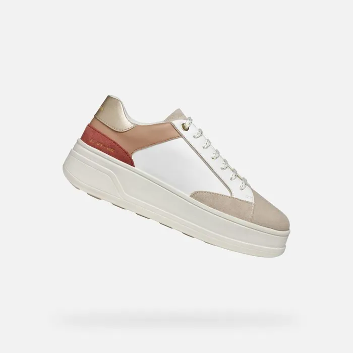 Woman Geox Sneakers SPHERICA ECUB2 WOMAN WhiteLight Taupe Low Top Sneakers Whitelight Taupe