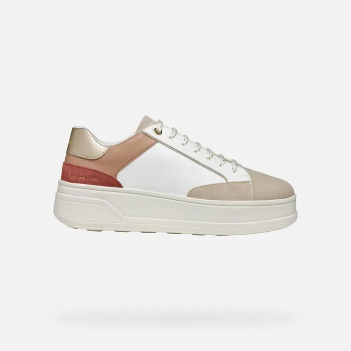 Woman Geox Sneakers SPHERICA ECUB2 WOMAN WhiteLight Taupe Low Top Sneakers Whitelight Taupe