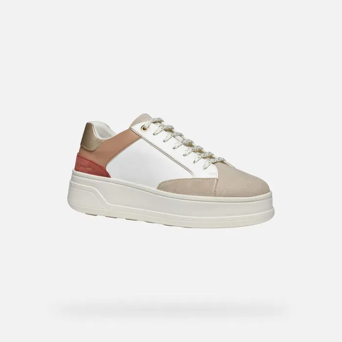 Woman Geox Sneakers SPHERICA ECUB2 WOMAN WhiteLight Taupe Low Top Sneakers Whitelight Taupe