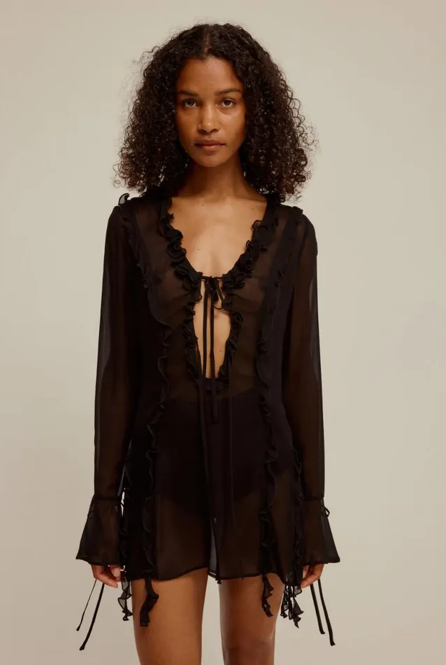 Woman Venroy Dresses Sheer Ruffle Mini Dress