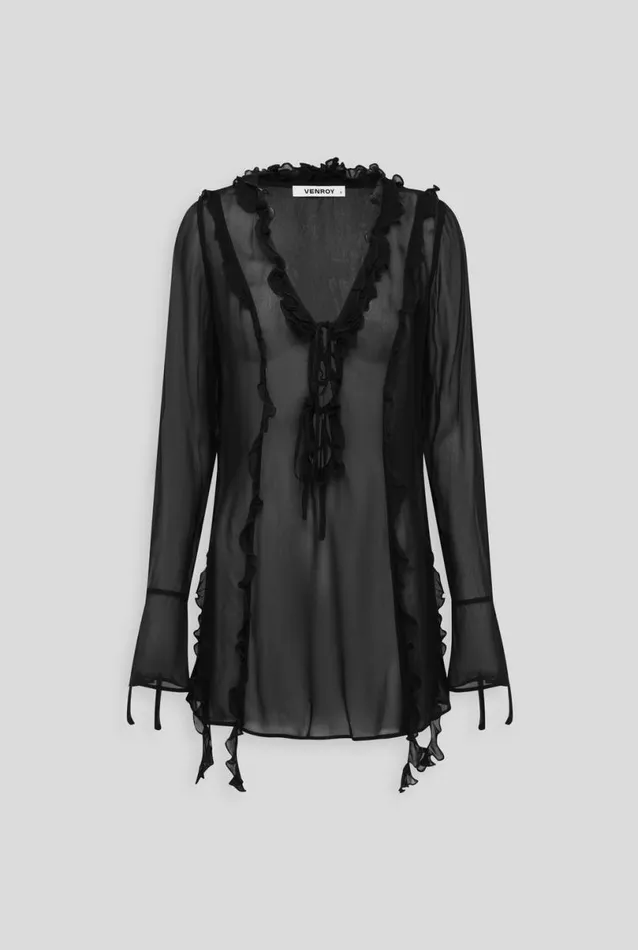 Woman Venroy Dresses Sheer Ruffle Mini Dress