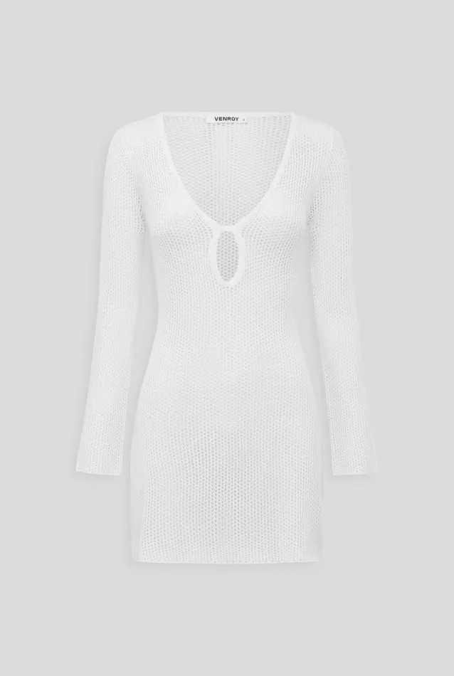 Woman Venroy Knitwear Long Sleeve Crochet Mini Dress