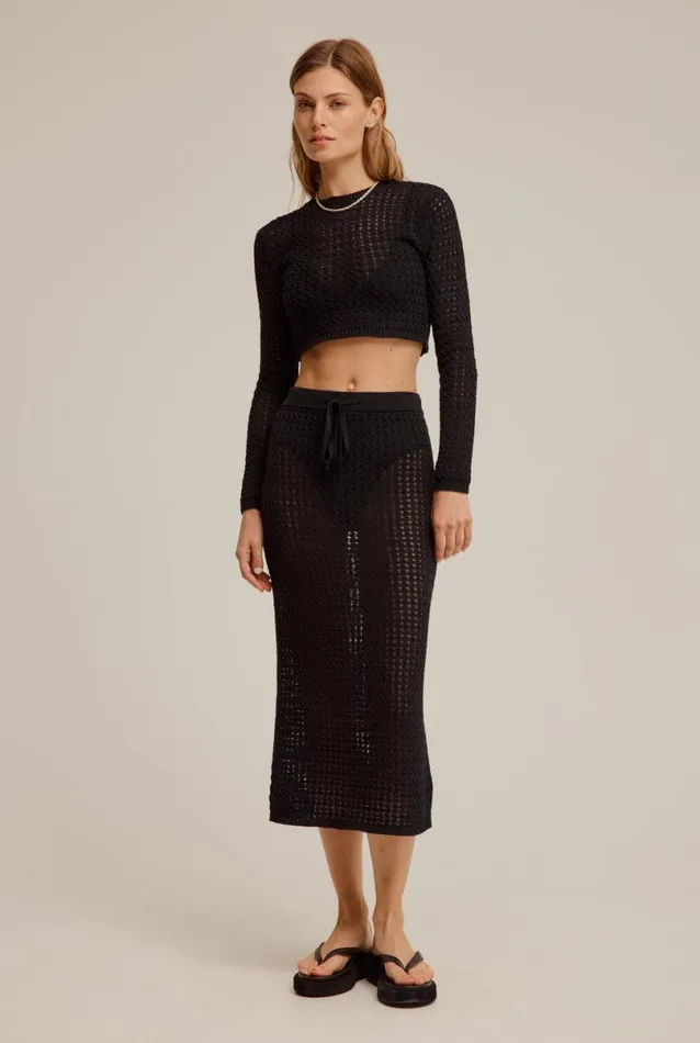 Woman Venroy Skirts Crochet Knit Midi Skirt