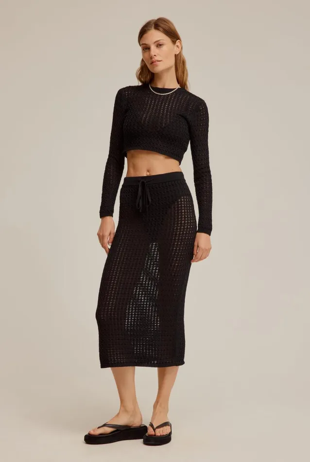 Woman Venroy Skirts Crochet Knit Midi Skirt