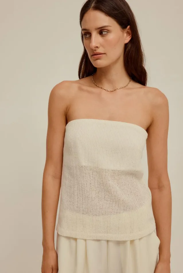 Woman Venroy Tops Strapless Open Weave Column Top