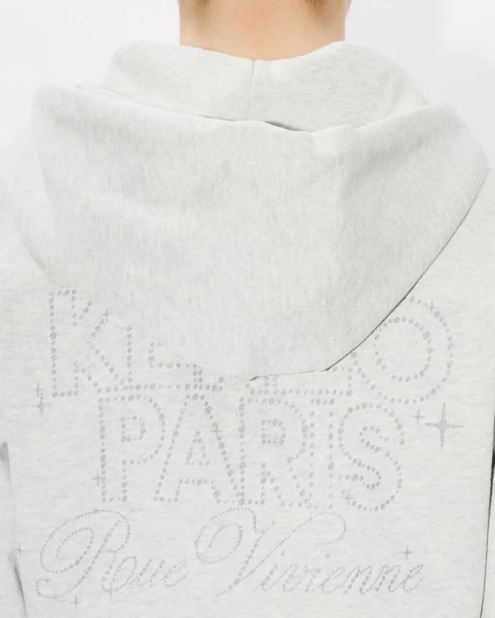 Women 039KENZO Constellation039 Cropped Zipped Hoodie In Cotton Pale Grey Kenzo Sweatshirts And Hoodies