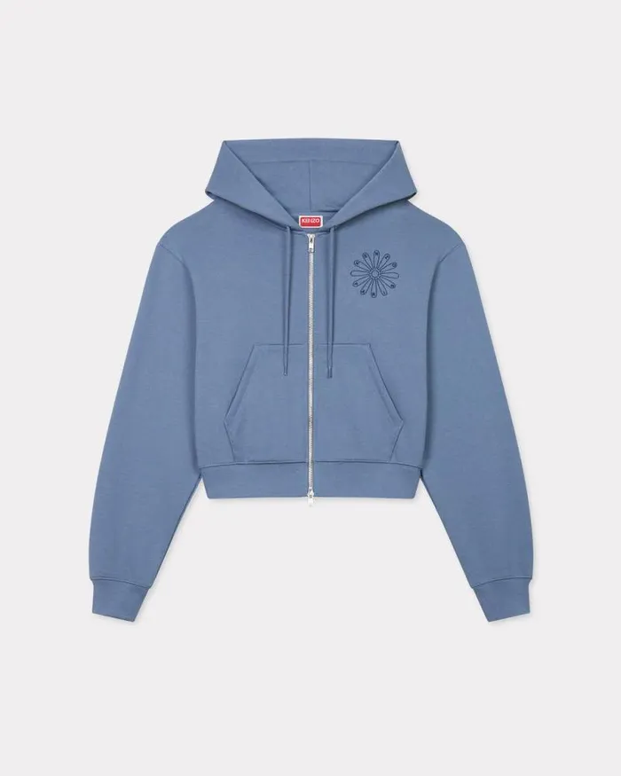Women 039KENZO Marguerite039 Embroidered Cropped Hoodie In Cotton Blue Kenzo Sweatshirts And Hoodies Women 039KENZO Marguerite039 Embroidered Cropped Hoodie In Cotton Blue Kenzo Sweatshirts And Hoodies