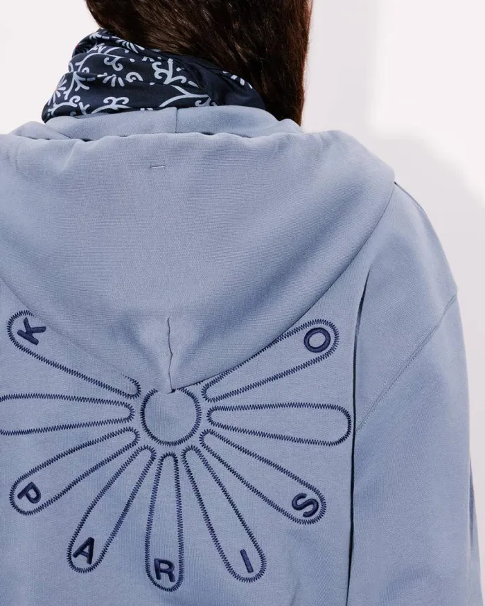 Women 039KENZO Marguerite039 Embroidered Cropped Hoodie In Cotton Blue Kenzo Sweatshirts And Hoodies
