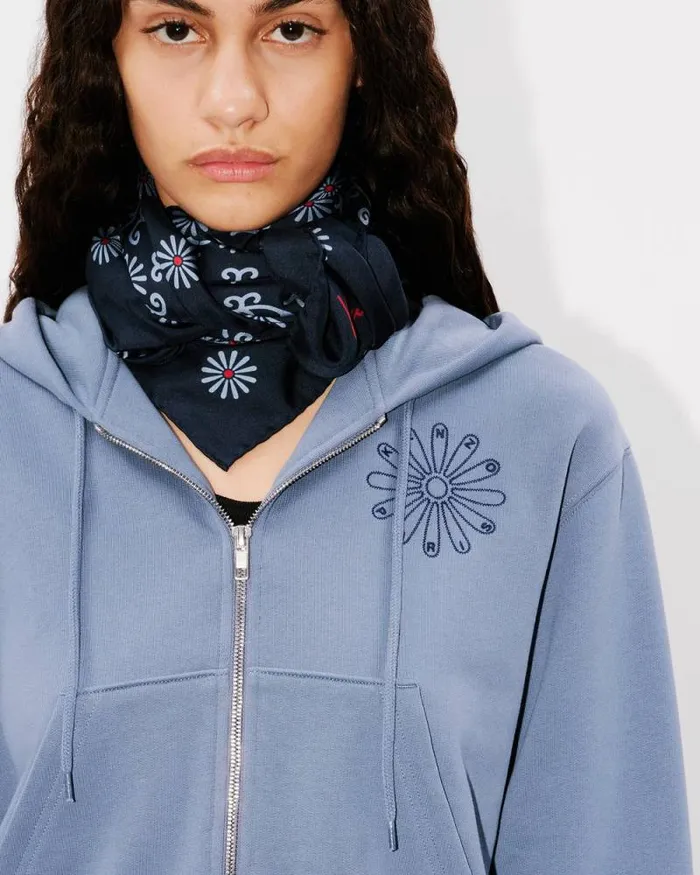 Women 039KENZO Marguerite039 Embroidered Cropped Hoodie In Cotton Blue Kenzo Sweatshirts And Hoodies