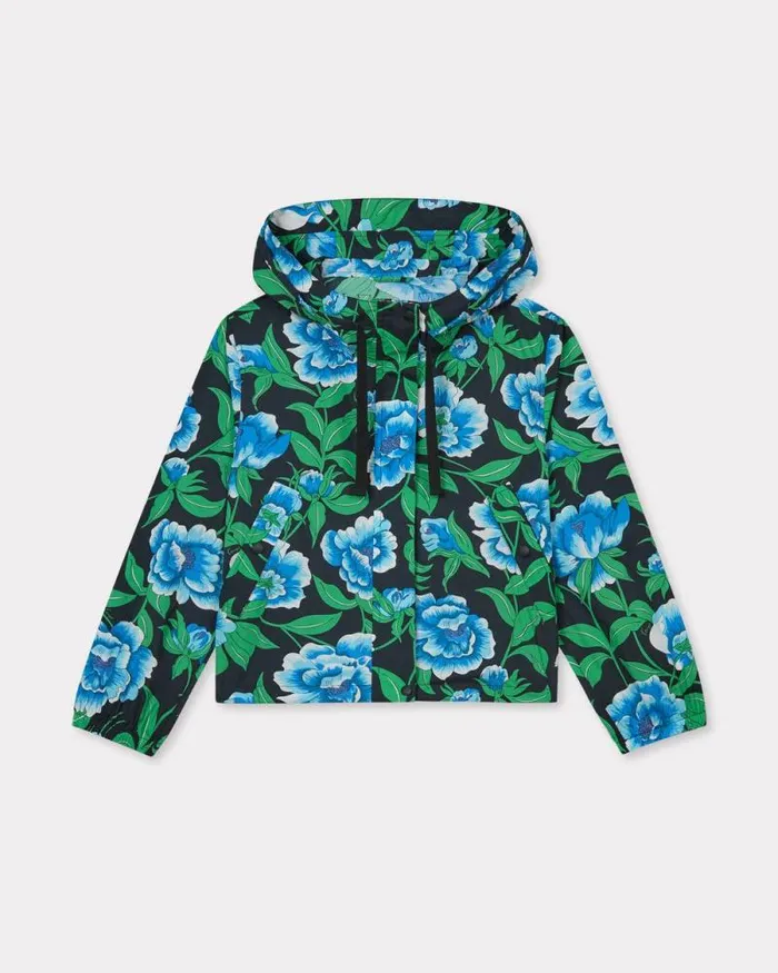 Women 039KENZO Peonies039 Short Windbreaker Black Kenzo Jackets And Coats