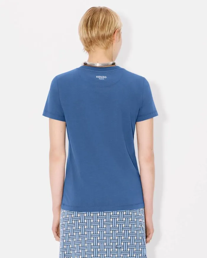 Women 039KENZO Pop039 Embroidered Cotton Tshirt Blue Kenzo Tshirts And Polos