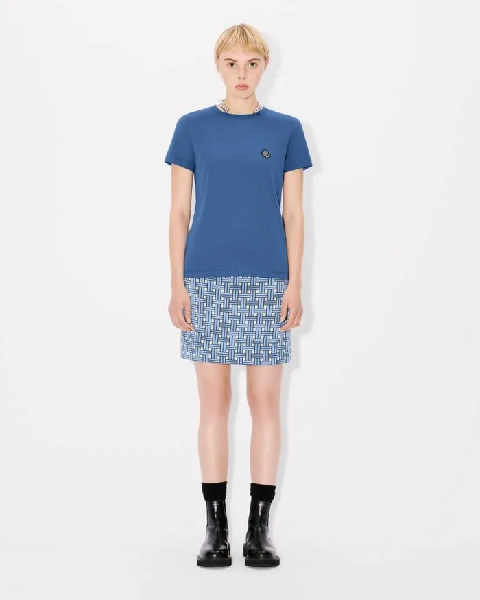 Women 039KENZO Pop039 Embroidered Cotton Tshirt Blue Kenzo Tshirts And Polos
