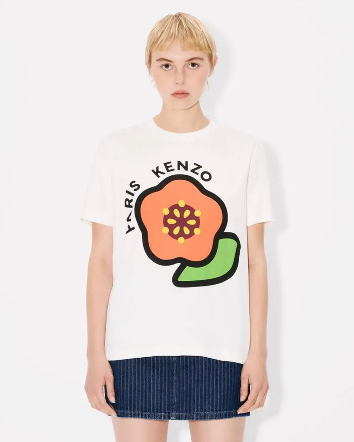 Women 039KENZO Pop039 Loose Tshirt In Cotton Off White Kenzo Tshirts And Polos
