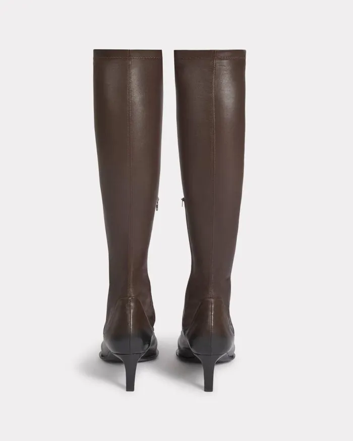 Women 039KENZO Reia039 Kneehigh Heeled Boots In Lambskin Leather Chocolate Kenzo Boots