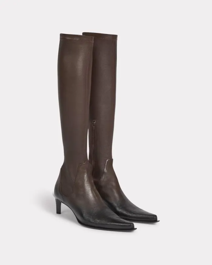 Women 039KENZO Reia039 Kneehigh Heeled Boots In Lambskin Leather Chocolate Kenzo Boots