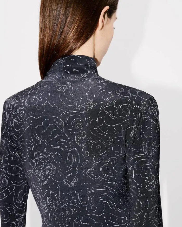 Women 039KENZO Star Tiger039 Allover Turtle Neck Black Kenzo Shirts And Tops