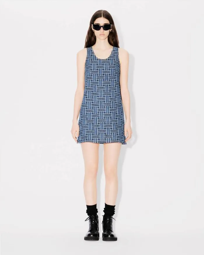 Women 039KENZO Weave039 Dress In Japanese Denim Medium Stone Blue Denim Kenzo Dresses And Skirts