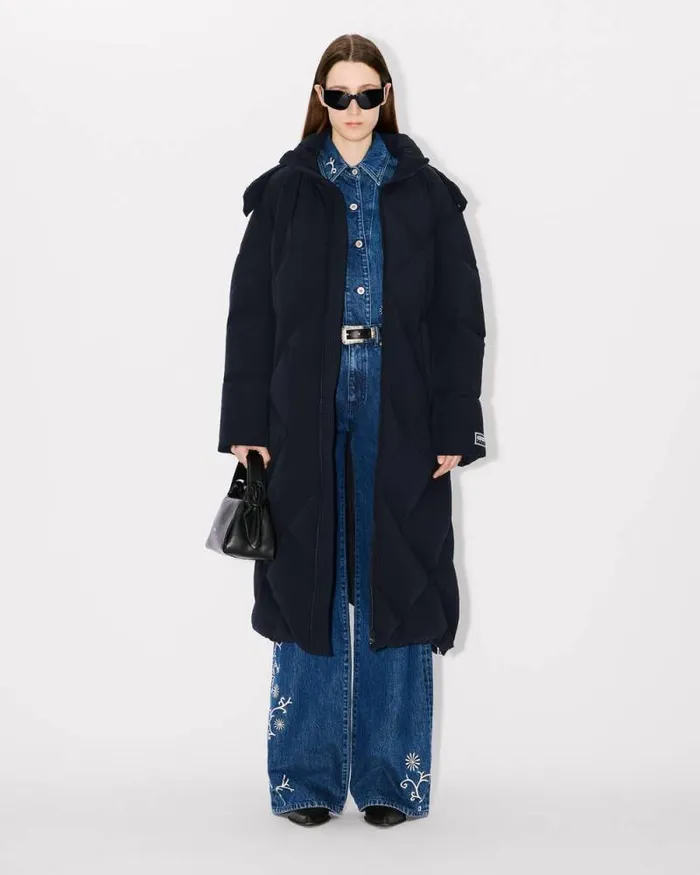 Women 039KENZO Weave039 Long Down Jacket Black Kenzo Jackets And Coats