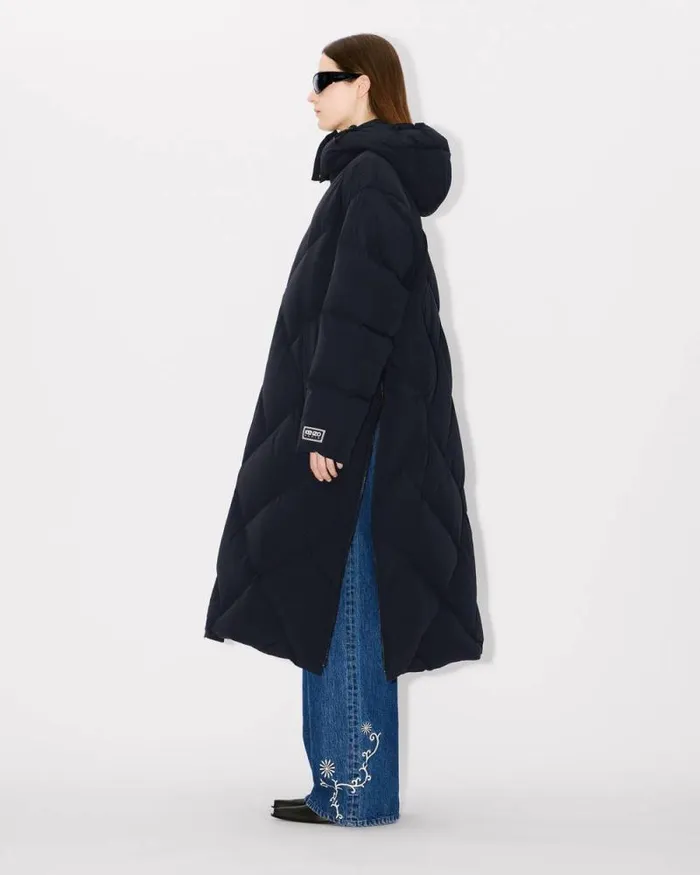 Women 039KENZO Weave039 Long Down Jacket Black Kenzo Jackets And Coats