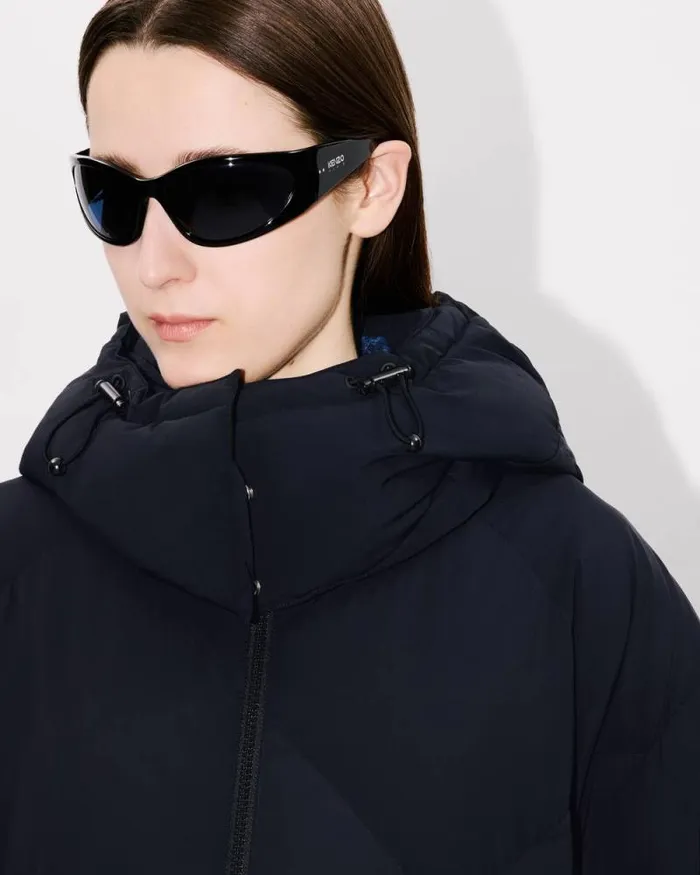 Women 039KENZO Weave039 Long Down Jacket Black Kenzo Jackets And Coats
