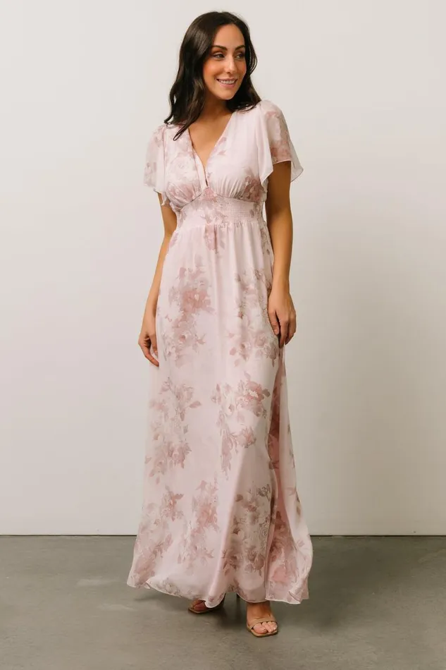 Women Alexandria Smocked Maxi Dress Blush Floral Baltic Born Bump Friendly