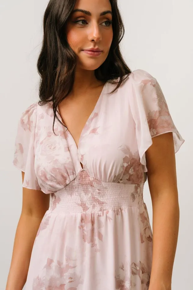 Women Alexandria Smocked Maxi Dress Blush Floral Baltic Born Bump Friendly Women Alexandria Smocked Maxi Dress Blush Floral Baltic Born Bump Friendly