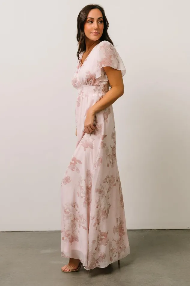Women Alexandria Smocked Maxi Dress Blush Floral Baltic Born Bump Friendly Women Alexandria Smocked Maxi Dress Blush Floral Baltic Born Bump Friendly