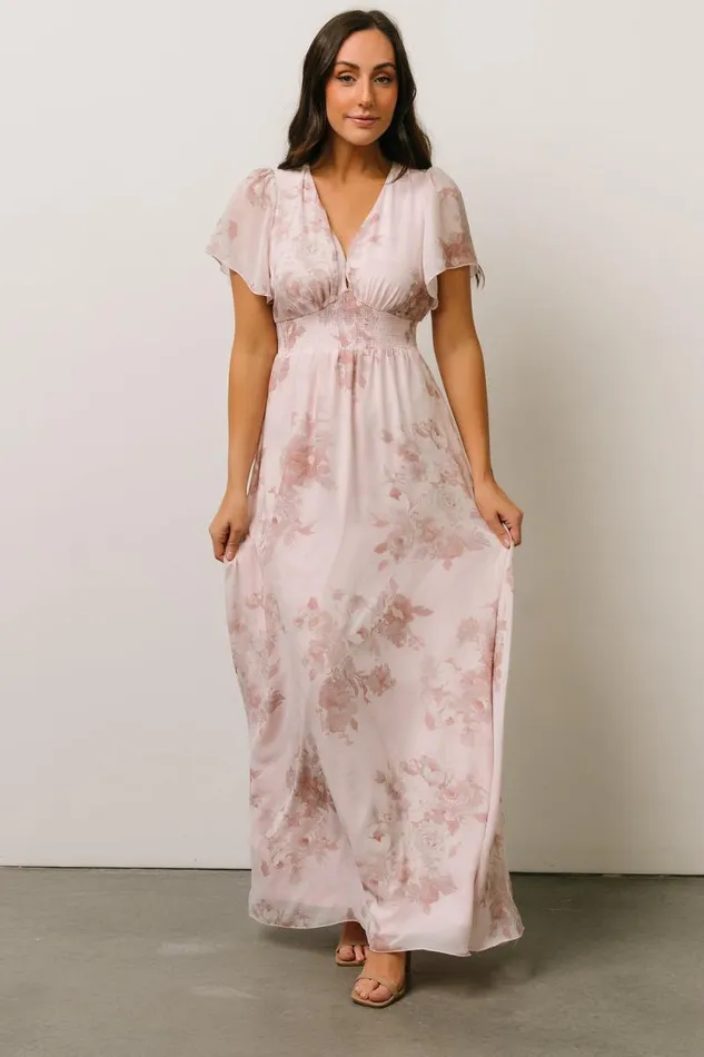 Women Alexandria Smocked Maxi Dress Blush Floral Baltic Born Bump Friendly Women Alexandria Smocked Maxi Dress Blush Floral Baltic Born Bump Friendly