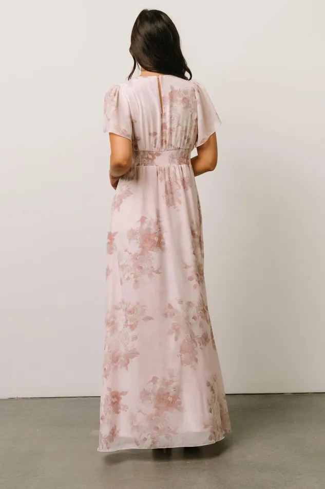 Women Alexandria Smocked Maxi Dress Blush Floral Baltic Born Bump Friendly Women Alexandria Smocked Maxi Dress Blush Floral Baltic Born Bump Friendly