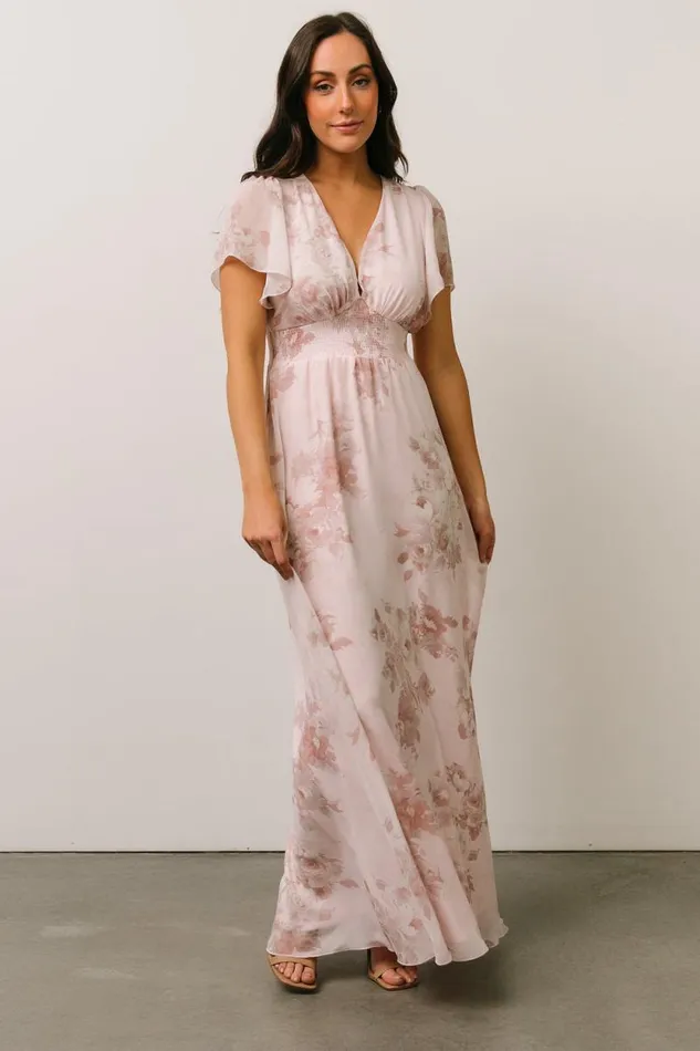 Women Alexandria Smocked Maxi Dress Blush Floral Baltic Born Bump Friendly Women Alexandria Smocked Maxi Dress Blush Floral Baltic Born Bump Friendly