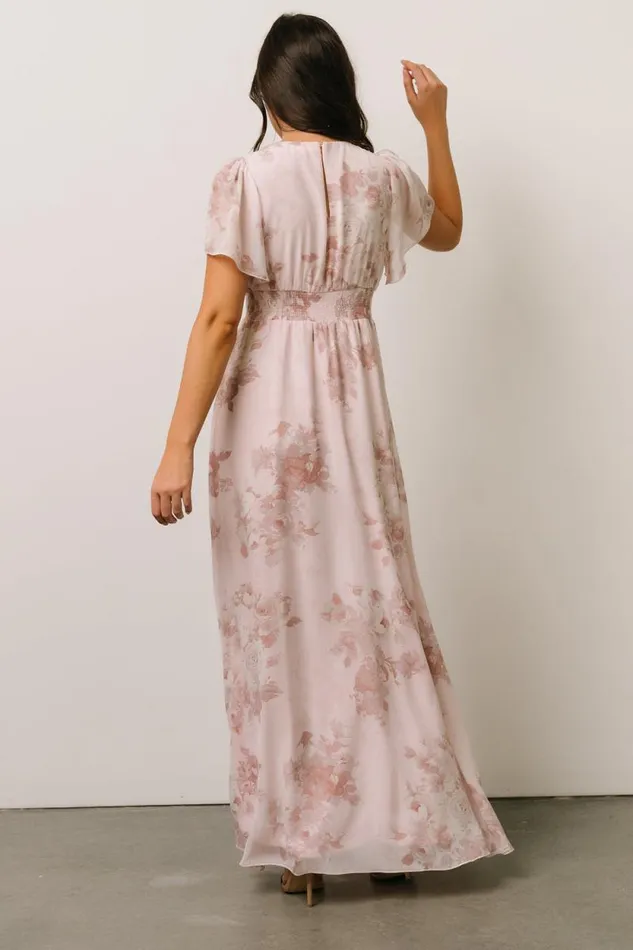 Women Alexandria Smocked Maxi Dress Blush Floral Baltic Born Bump Friendly Women Alexandria Smocked Maxi Dress Blush Floral Baltic Born Bump Friendly