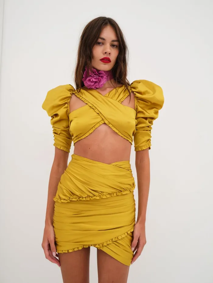 Women Alia Cross Front Crop Top Yellow For Love and Lemons Tops Women Alia Cross Front Crop Top Yellow For Love and Lemons Tops