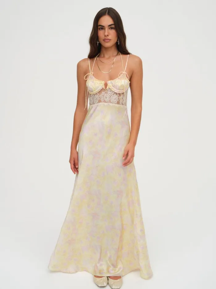 Women Amora Floral Maxi Dress Yellow For Love and Lemons Dresses