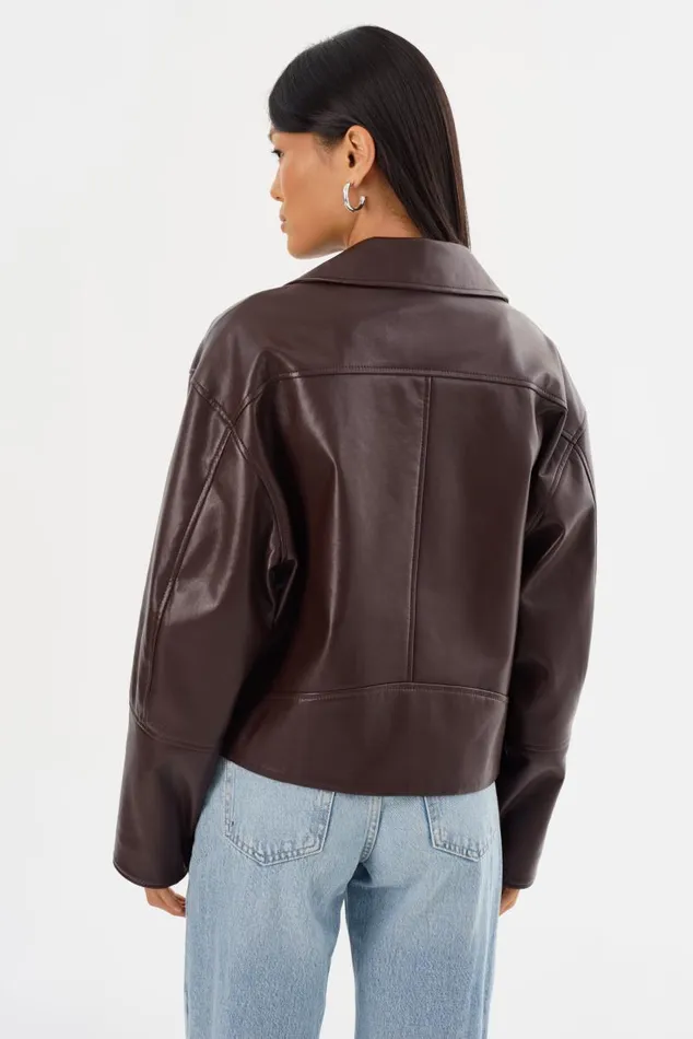 Women ANDRADE Recycled Leather Biker Jacket Mahogany LAMARQUE Leather Jackets Women ANDRADE Recycled Leather Biker Jacket Mahogany LAMARQUE Leather Jackets