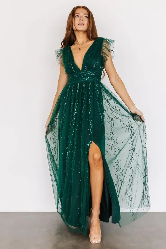 Women Annika Sequin Mesh Maxi Dress Green Baltic Born Embellished and Sequined