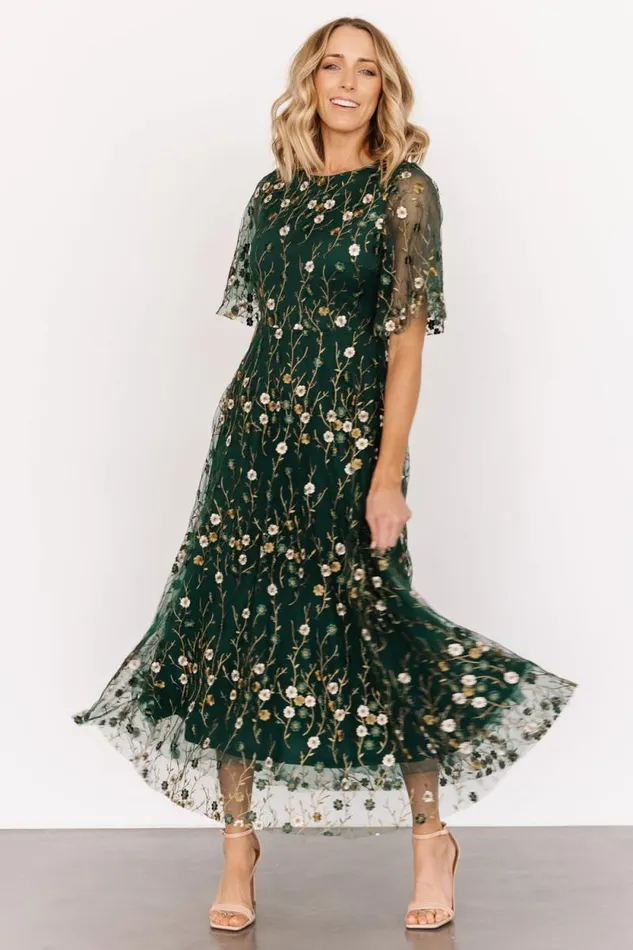 Women Arabella Embroidered Tulle Maxi Dress Dark Green Floral Baltic Born Tulle Styles Women Arabella Embroidered Tulle Maxi Dress Dark Green Floral Baltic Born Tulle Styles