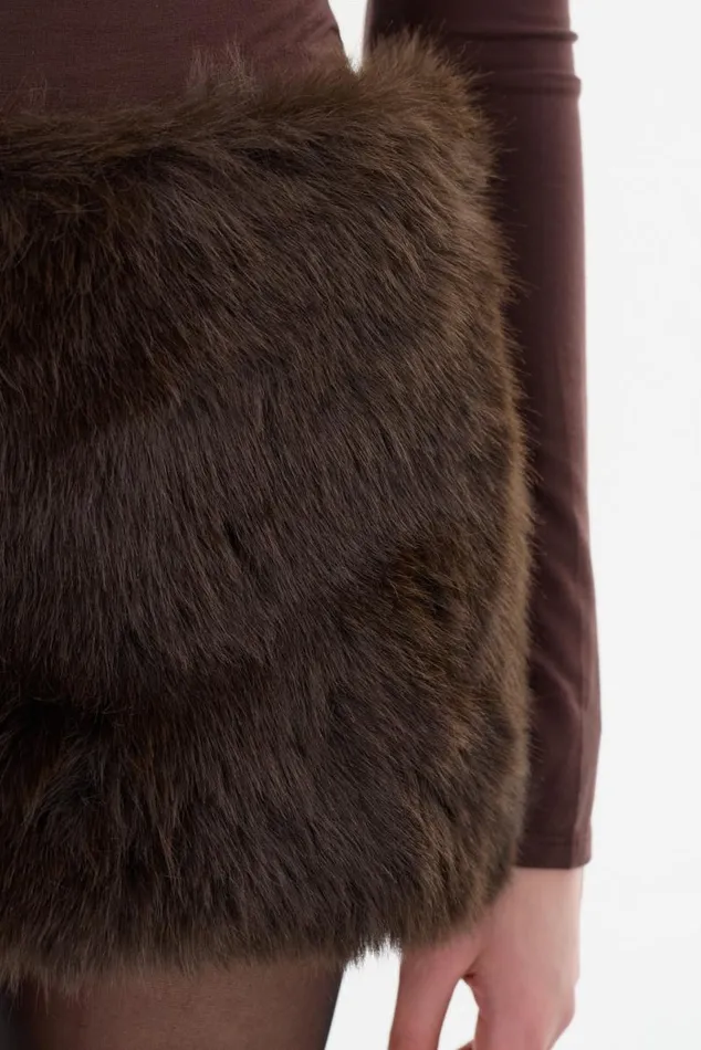 Women ARCILA Faux Fur Micro Mini Skirt Dark Brown LAMARQUE Skirts Women ARCILA Faux Fur Micro Mini Skirt Dark Brown LAMARQUE Skirts