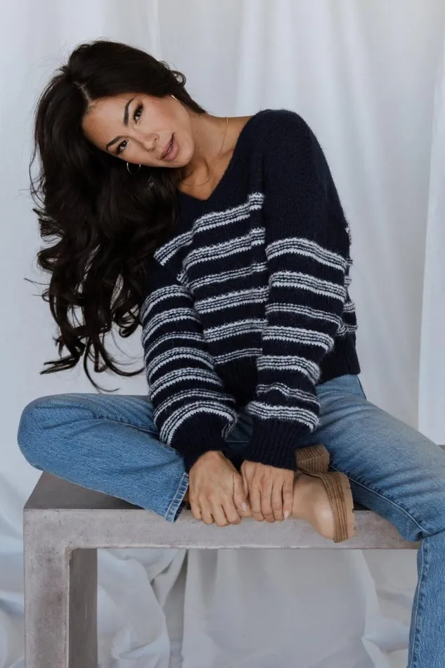Women Ardis Knit Sweater Navy White Baltic Born Sweaters Women Ardis Knit Sweater Navy White Baltic Born Sweaters