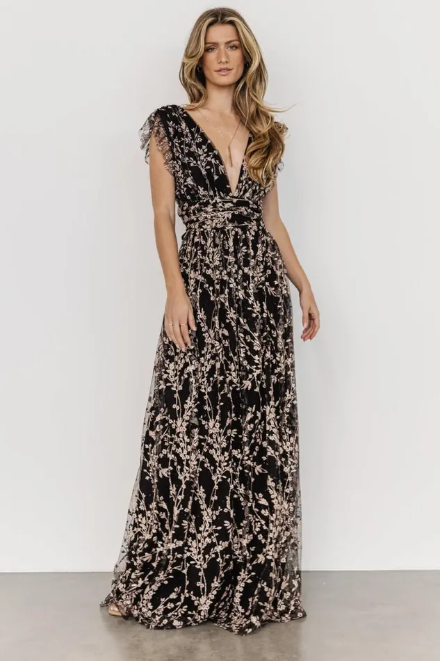 Women Arlene Shimmer Gown Black Rose Gold Baltic Born Embellished and Sequined