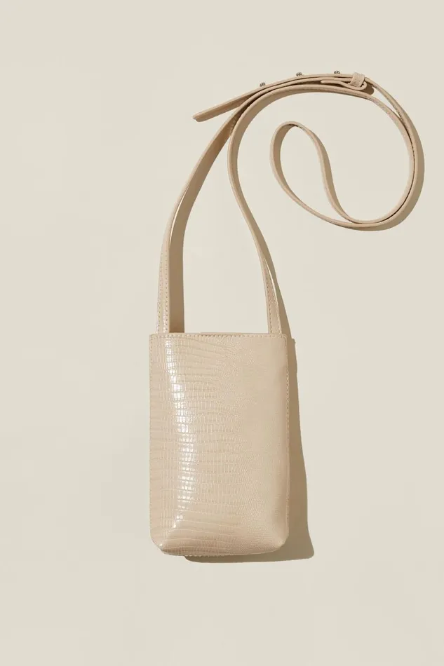 Women Bags and Belts Cotton On Freya Phone Sling Ecru Mini Texture