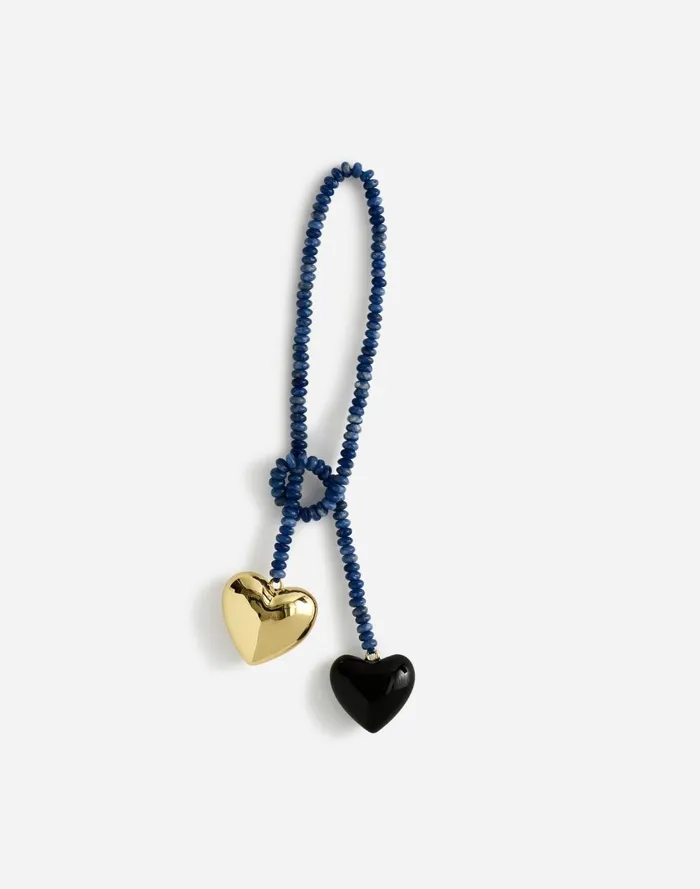 Women Bags Madewell Double Heart Beaded Bag Charm Midnight Navy