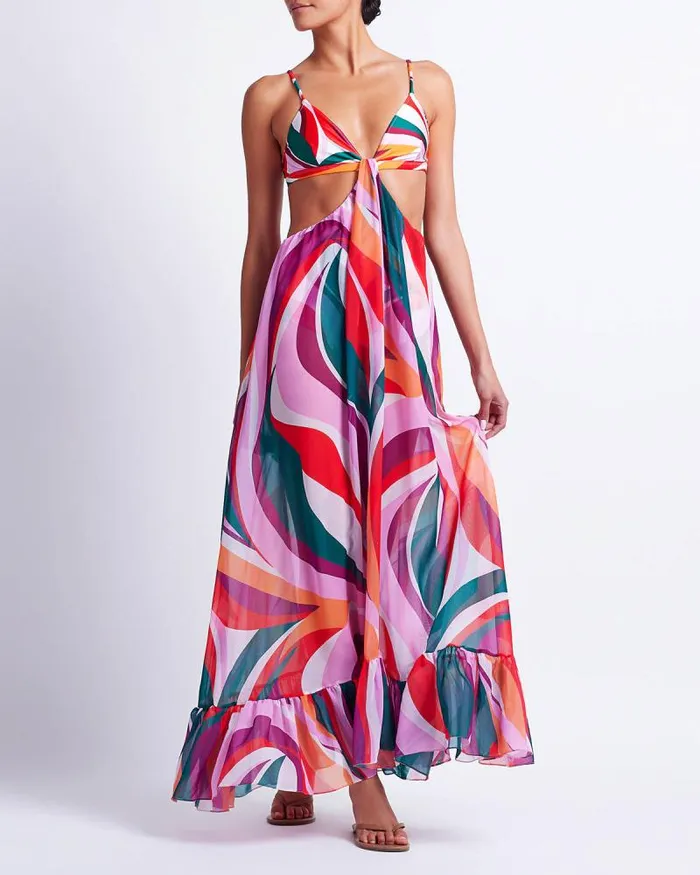 Women Beach Dresses PatBO DELOS CUTOUT BEACH DRESS FINAL SALE Red Multi