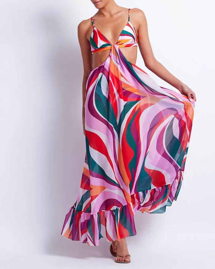 Women Beach Dresses PatBO DELOS CUTOUT BEACH DRESS FINAL SALE Red Multi