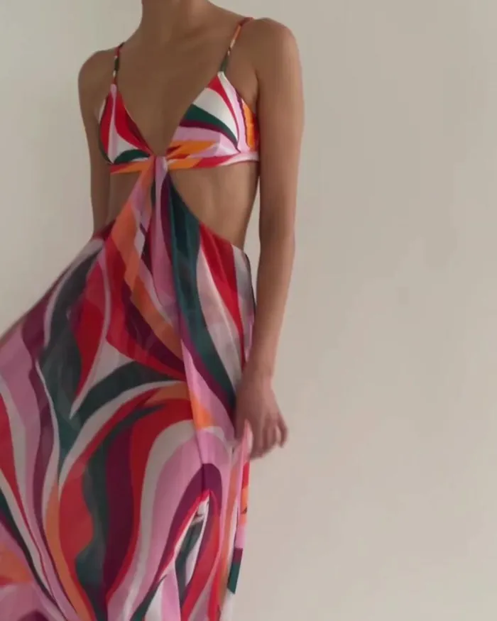 Women Beach Dresses PatBO DELOS CUTOUT BEACH DRESS FINAL SALE Red Multi